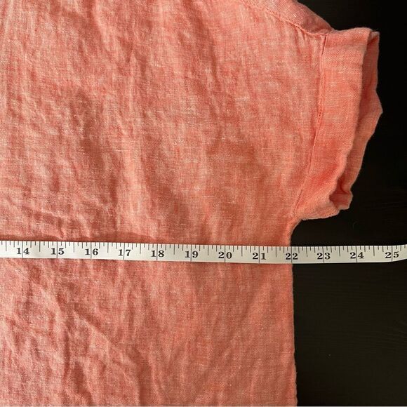 Rachel Roy Shirt Top Womens Sz M Salmon Linen Button Up Short Sleeve Rolled Cuff - Picture 11 of 12
